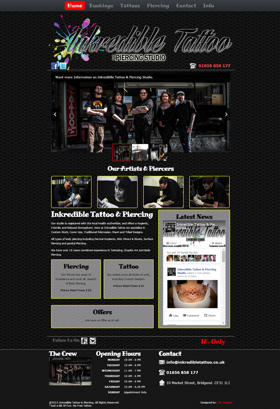 Inkredible Tattoo Website Home Screen