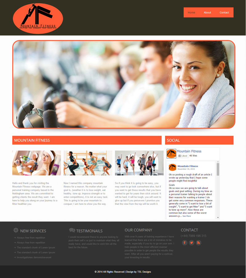 Mountain Fitness Website Home Screen