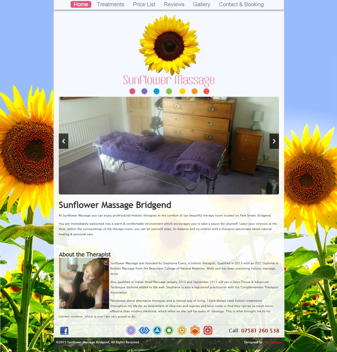 Sunflower Massage Website Home Screen